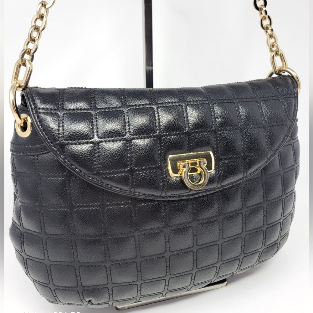 Antonio Melani Quilted Leather Black Shoulder Bag